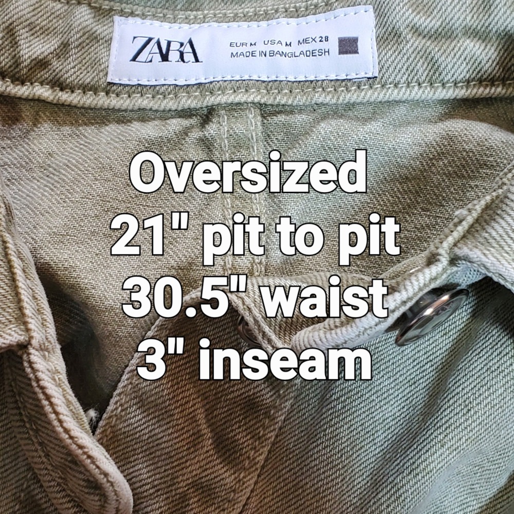 Zara Y2K Utility Romper Festival Green Denim Shorts Cotton Retro Over Size M - Picture 5 of 6